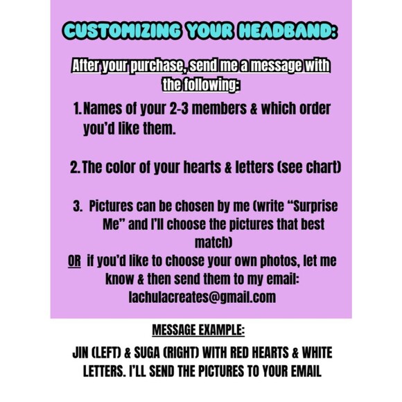 BTS Headband Heart Multi Bias 2 or 3 Member Concert Hair Banner NEW CUSTOM